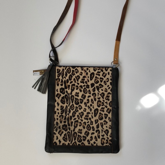 2-sided Italian leather bag. Leopard/color block - Picture 2 of 5
